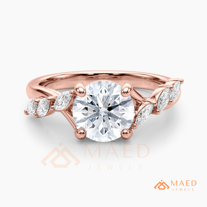 Marquise Leaf Clustered Vine Engagement Ring in 14K Gold, Rose Gold & Silver