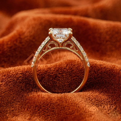 Princess Cut Engagement Ring with Pavé Band | 14k Gold, Rose Gold & Silver