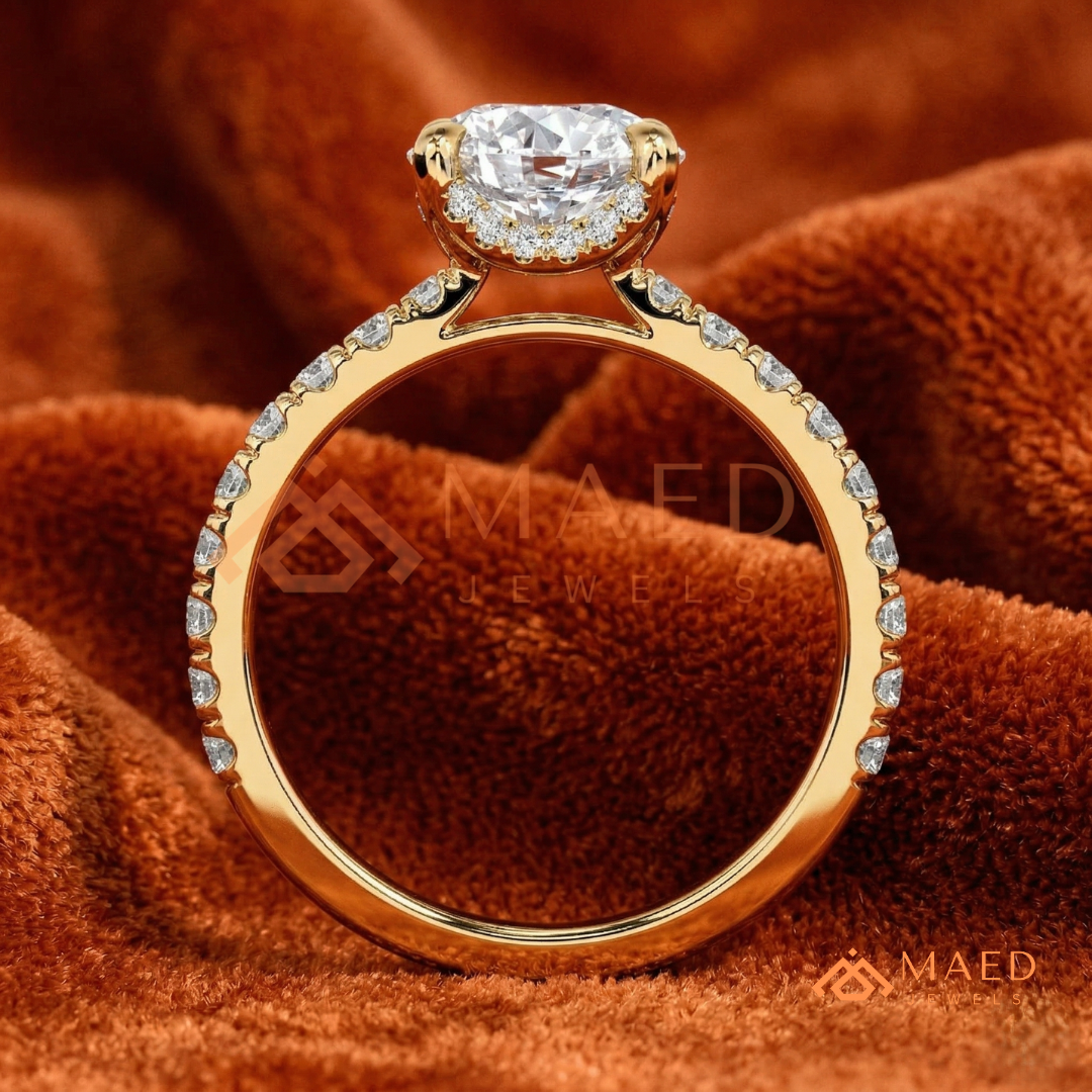 Classic Round Cut Solitaire Engagement Ring with Pavé Diamond Band