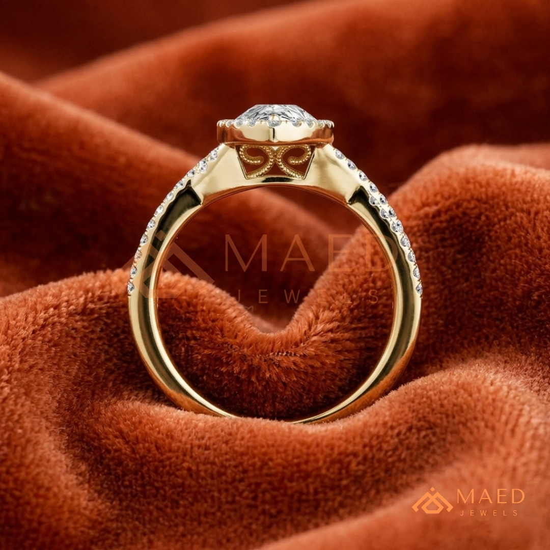Pear-Cut Moissanite/Diamond Halo Engagement Ring with Twisted Pavé Band