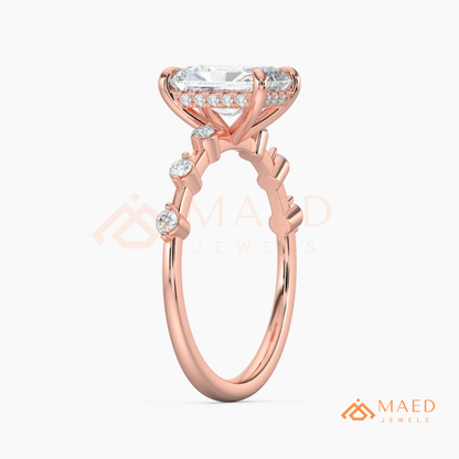 Radiant Cut Moissanite Engagement Ring in Sterling Silver, 14K Gold & Rose Gold | Art Deco Bezel-Set Accent Band