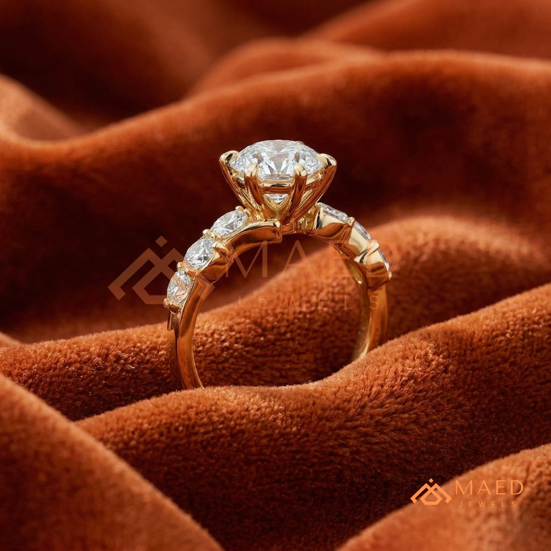 Nature Inspired Round Moissanite Engagement Ring, 6-Prong Marquise Leaf Twig Wedding Ring in Silver, 14K Gold & Rose Gold