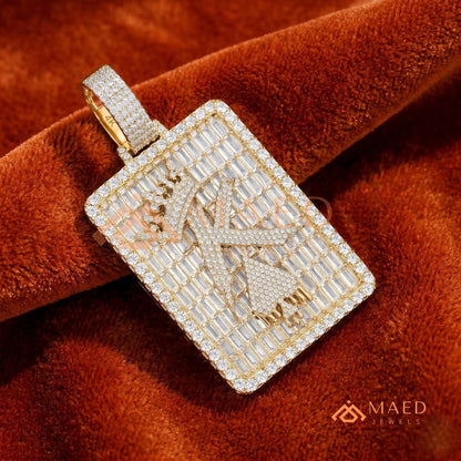 Custom King Spade Tag Pendant with Baguette & Round Cut Diamonds