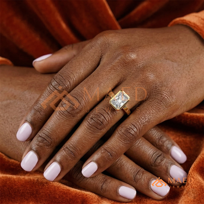 Radiant Cut Bezel Set Engagement Ring with Wide Flat Band in 14K Gold, Rose Gold & Silver