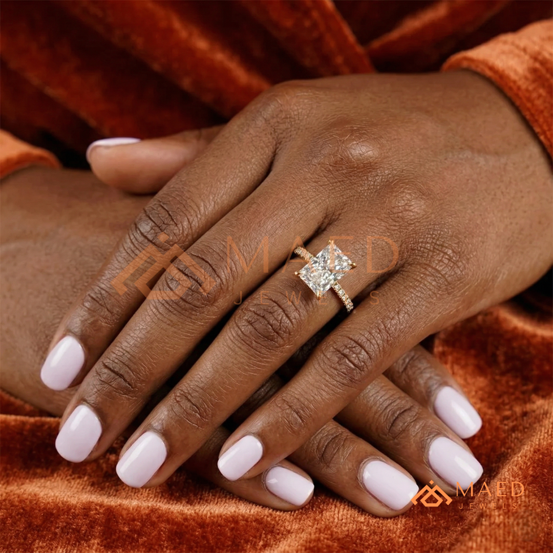 Radiant Cut Diamond Hidden Halo Engagement Ring in 14K Gold, Rose Gold & Silver