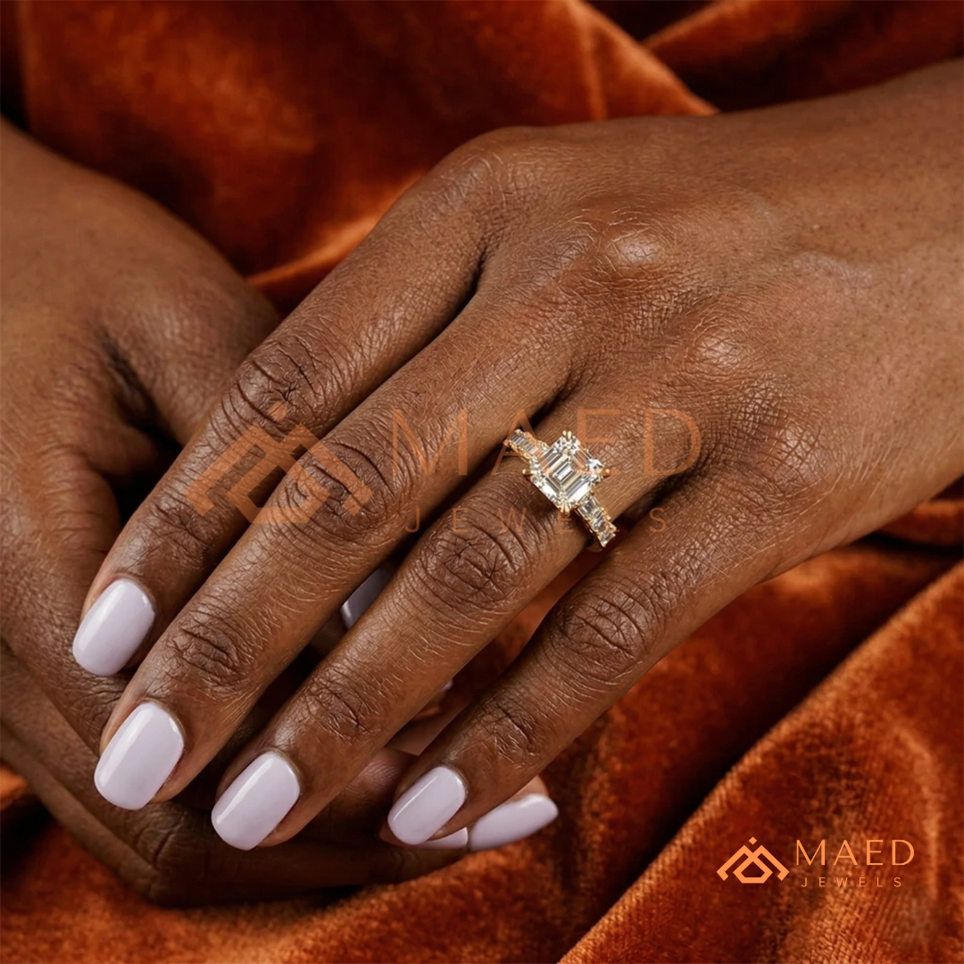 Classic Asscher Cut Solitaire Engagement Ring with Eternity Band Shank in Silver, 14K Gold & Rose Gold