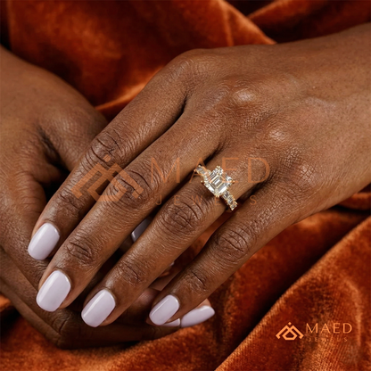 Classic Asscher Cut Solitaire Engagement Ring with Eternity Band Shank in Silver, 14K Gold & Rose Gold