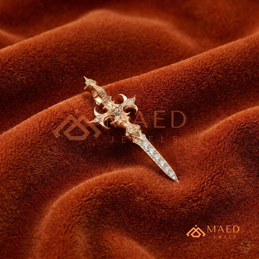 Gothic Dagger Cross Pendant Necklace in Sterling Silver, 14K Gold & Rose Gold