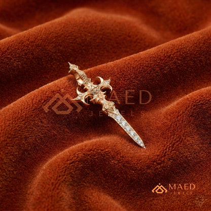 Gothic Dagger Cross Pendant Necklace in Sterling Silver, 14K Gold & Rose Gold
