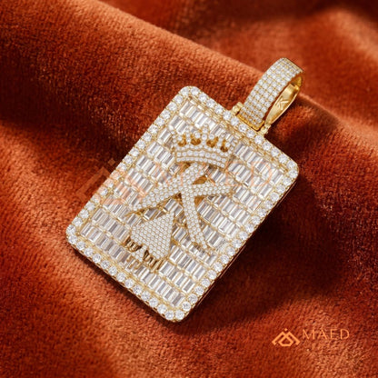 Custom King Spade Tag Pendant with Baguette & Round Cut Diamonds