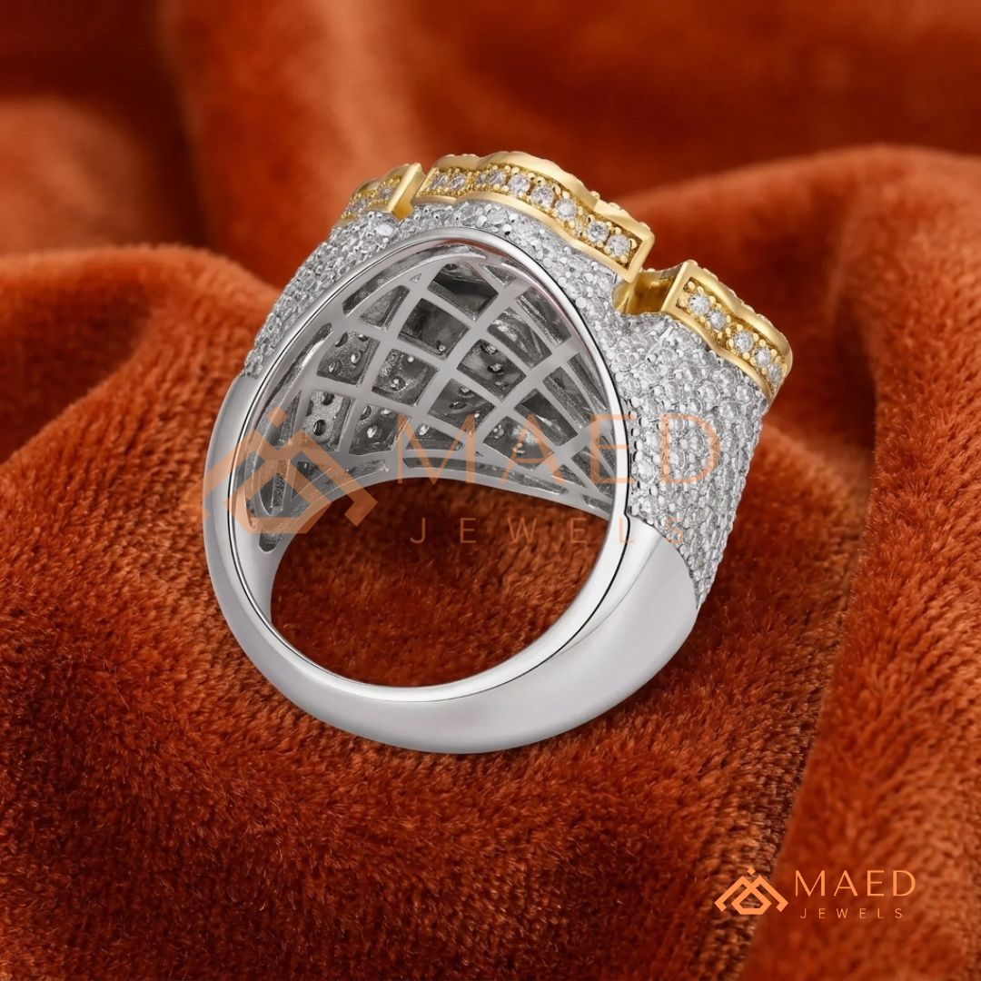 Heavy Iced-Out Baguette Cross Statement Ring – 925 Silver, 14K Gold & Rose Gold