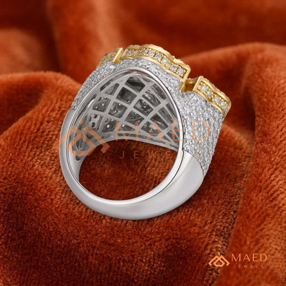 Heavy Iced-Out Baguette Cross Statement Ring – 925 Silver, 14K Gold & Rose Gold
