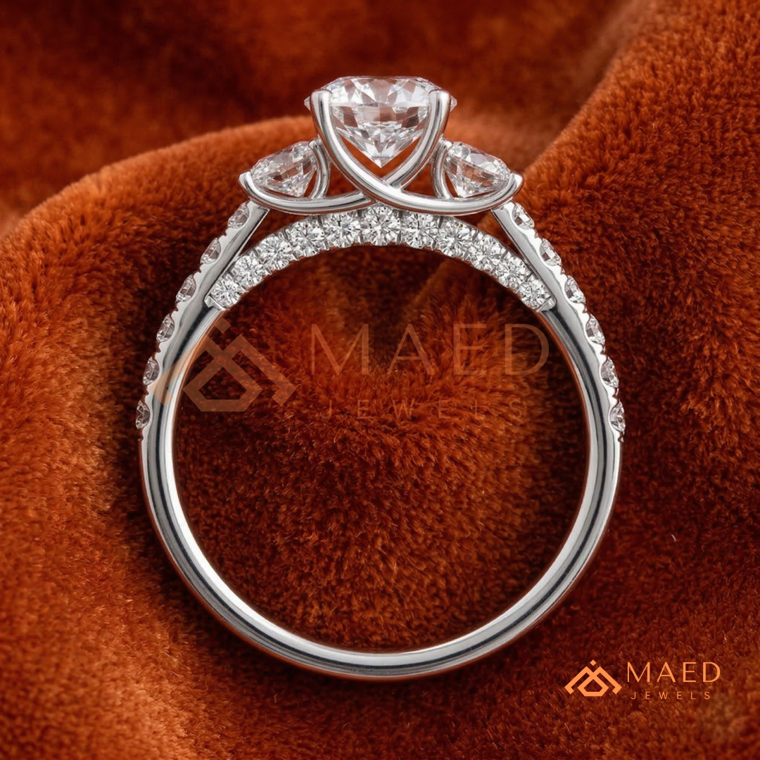 he Trinity Pave Band Ring | Round Brilliant Three-Stone Anniversary Band