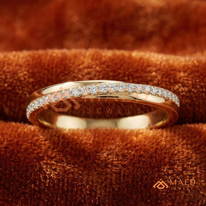 Scattered Baguette & Round Cut Diamond Wedding Band | Mosaic Cluster Anniversary Ring in Silver, 14K Gold, & Rose Gold