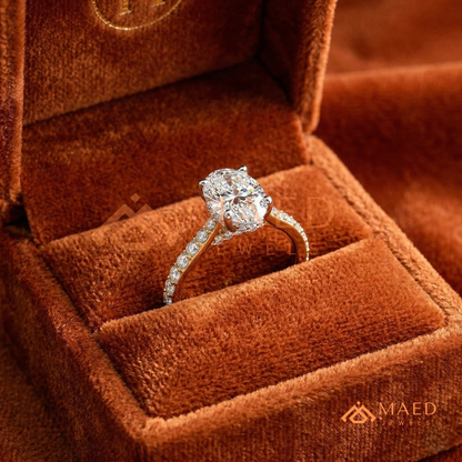 Oval Cut Moissanite Engagement Ring | 14K Gold, Rose Gold & Silver Pave Band