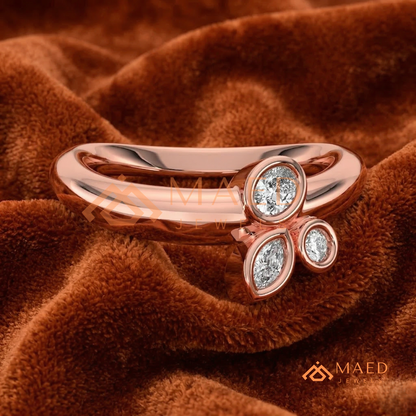 Marquise & Round Trio Cluster Ring – Silver, 14K Yellow & Rose Gold