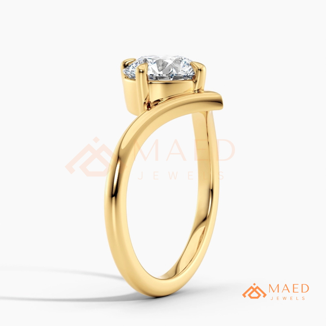 Round Cut Chevron Engagement Ring | V-Shaped Band Solitaire in Silver, 14K Gold, & 14K Rose Gold