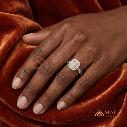 Radiant Cut Double Halo Engagement Ring with Twisted Band | 14k White Gold 14k Rose Gold,14K GOLD
