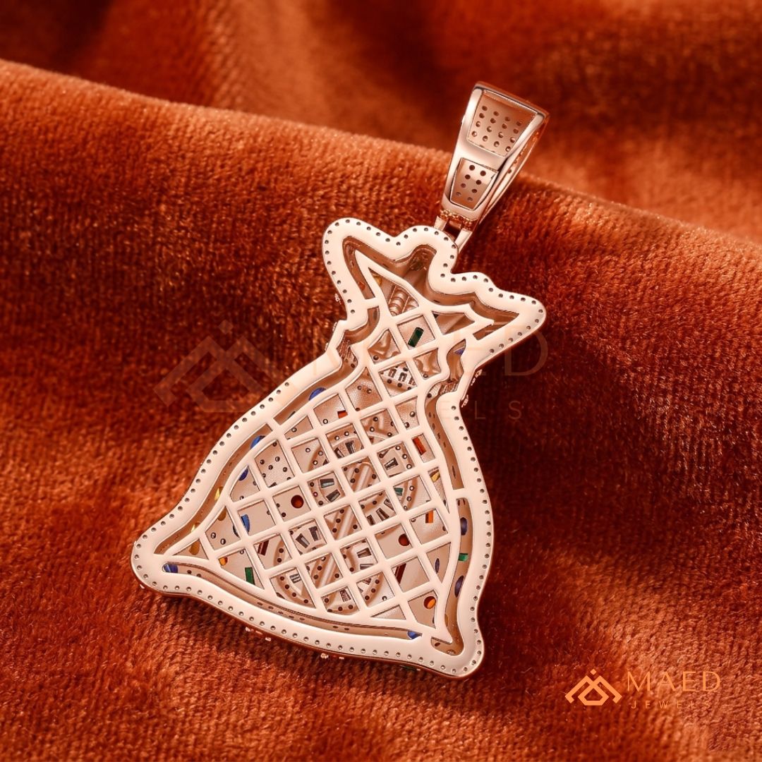 The Billionaire Sack Pendant | Multi-Color Gemstone Iced Dollar Sign Necklace