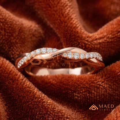 Half-Pavé Twisted Vine Diamond Wedding Band | Interlocking Infinity Wave Ring in Silver, 14K Gold, & Rose Gold