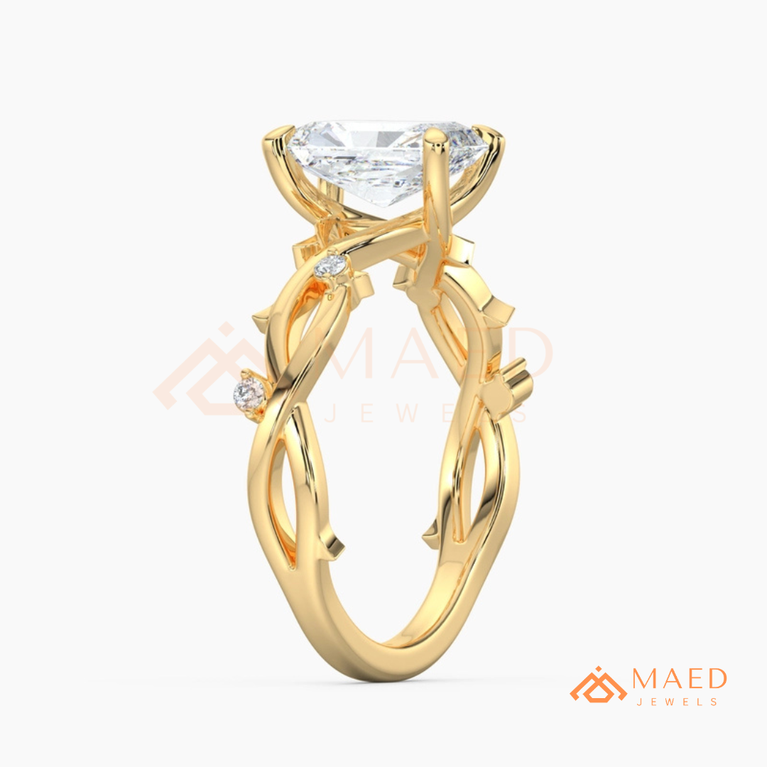 Enchanted Vine Radiant Cut Ring | Nature-Inspired Branch Wedding Band | 14K Gold, Rose Gold & Sterling Silver