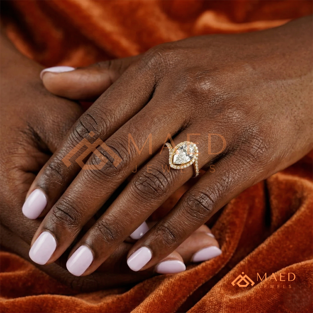 Pear Cut Halo Bypass Engagement Ring in Sterling Silver, 14K Gold & 14K Rose Gold