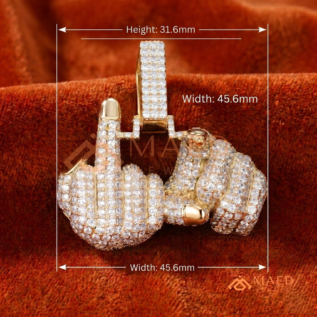 Ice Out Middle Finger Hand Gesture Pendant – Bold Statement Streetwear Jewelry