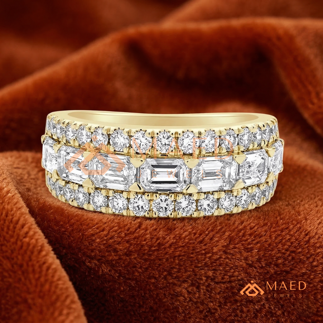 The Empress Triple-Row Eternity Band | Emerald & Round Cut Cluster Ring