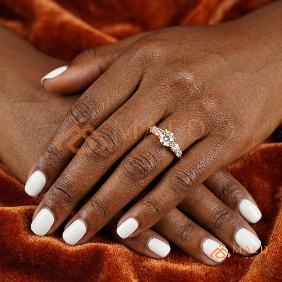 Round Cut 5-Stone Graduated Engagement Ring in Sterling Silver, 14K Gold & 14K Rose Gold