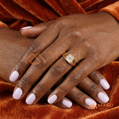 East West Emerald Cut Engagement Ring | Modern Architectural Bezel Ring | 14K Gold, Rose Gold & Sterling Silver