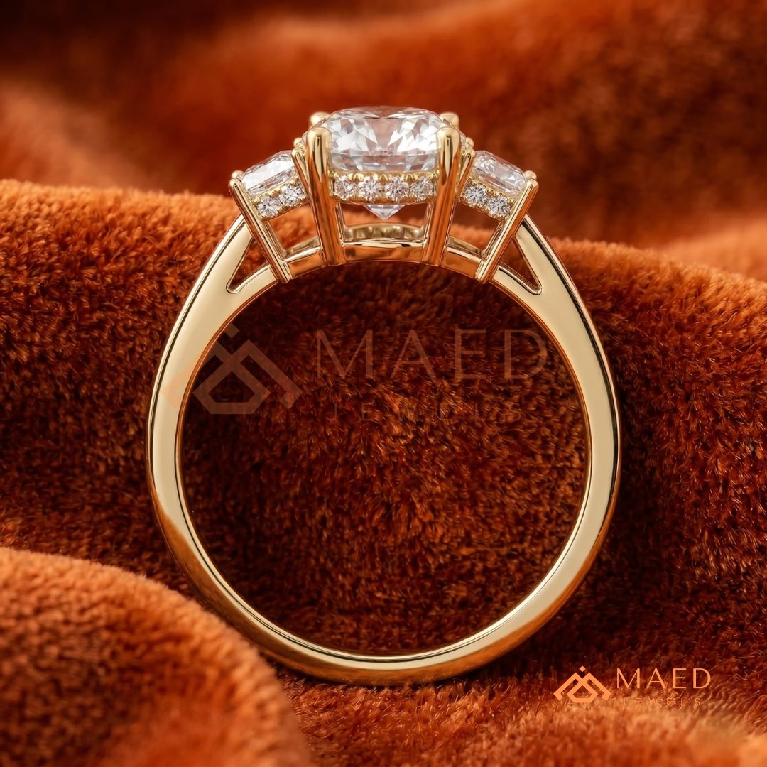 Classic Oval Cut 3-Stone Engagement Ring with Trapezoid Side Gems
