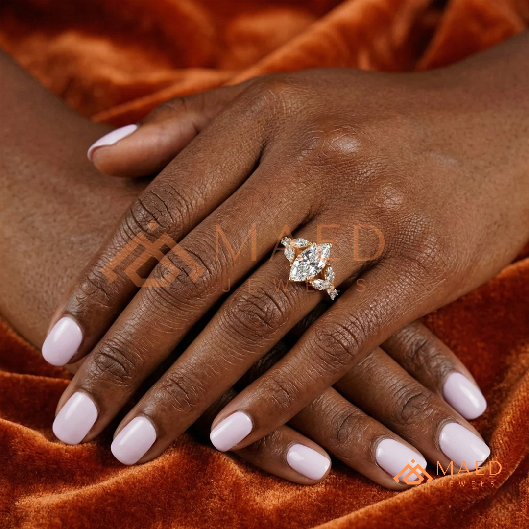 Marquise Cut Leaf Cluster Engagement Ring | 14k Gold, Rose Gold & Sterling Silver