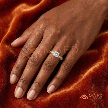 Princess Cut Vintage Engagement Ring in 14K Gold, Rose Gold & Silver | Antique Milgrain Pave Moissanite Ring for Women