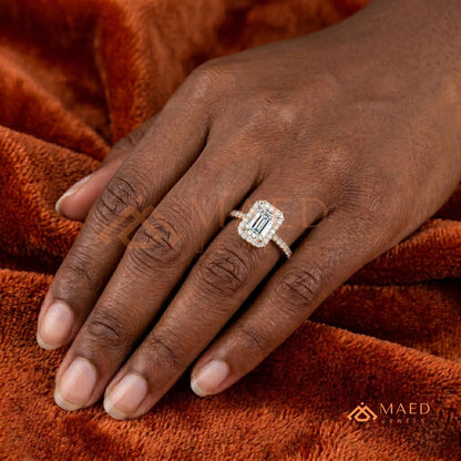 Emerald Cut Halo Engagement Ring in Sterling Silver, 14K Gold & 14K Rose Gold
