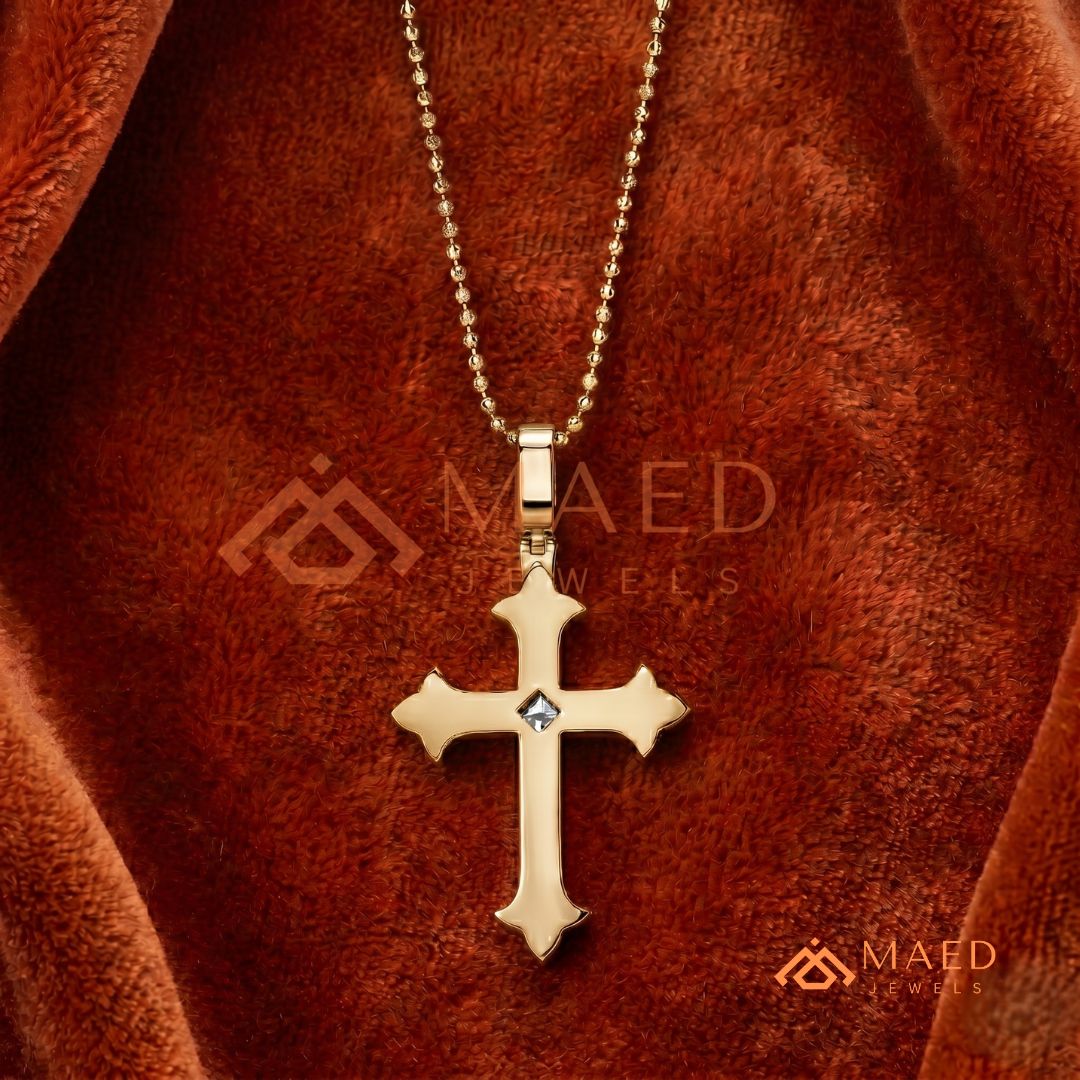 The Monarch Princess-Cut Cross | Royal Fleur-De-Lis Pave Crucifix Pendant