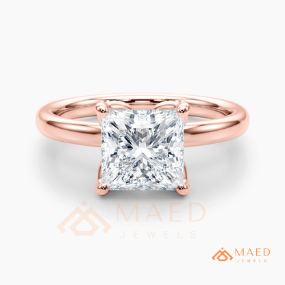 Princess Cut Hidden Halo Engagement Ring in 14K Gold & Sterling Silver