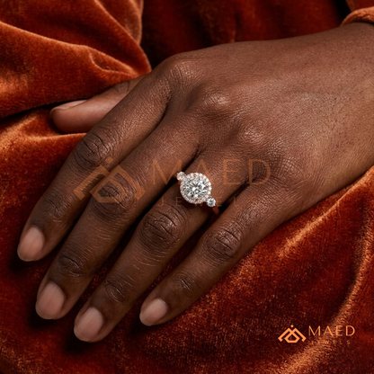 Majestic Oval Halo Diamond Simulant Ring in 14K Yellow Gold, Rose Gold & Sterling Silver