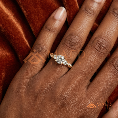 Classic 3-Stone Twisted Pavé Diamond Simulant Ring in Gold, Rose Gold & Silver