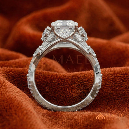 Radiant Cut Engagement Ring with Marquise Cluster Band in Silver, 14K Gold, & 14K Rose Gold