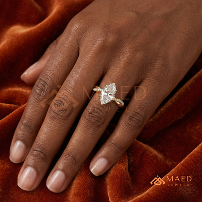 Marquise Cut Engagement Ring with Twisted Pavé Band | 14K Gold, Rose Gold & Silver