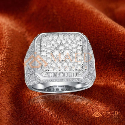 Men's Square Pave & Baguette Diamond Ring | Silver, 14K Gold & Rose Gold