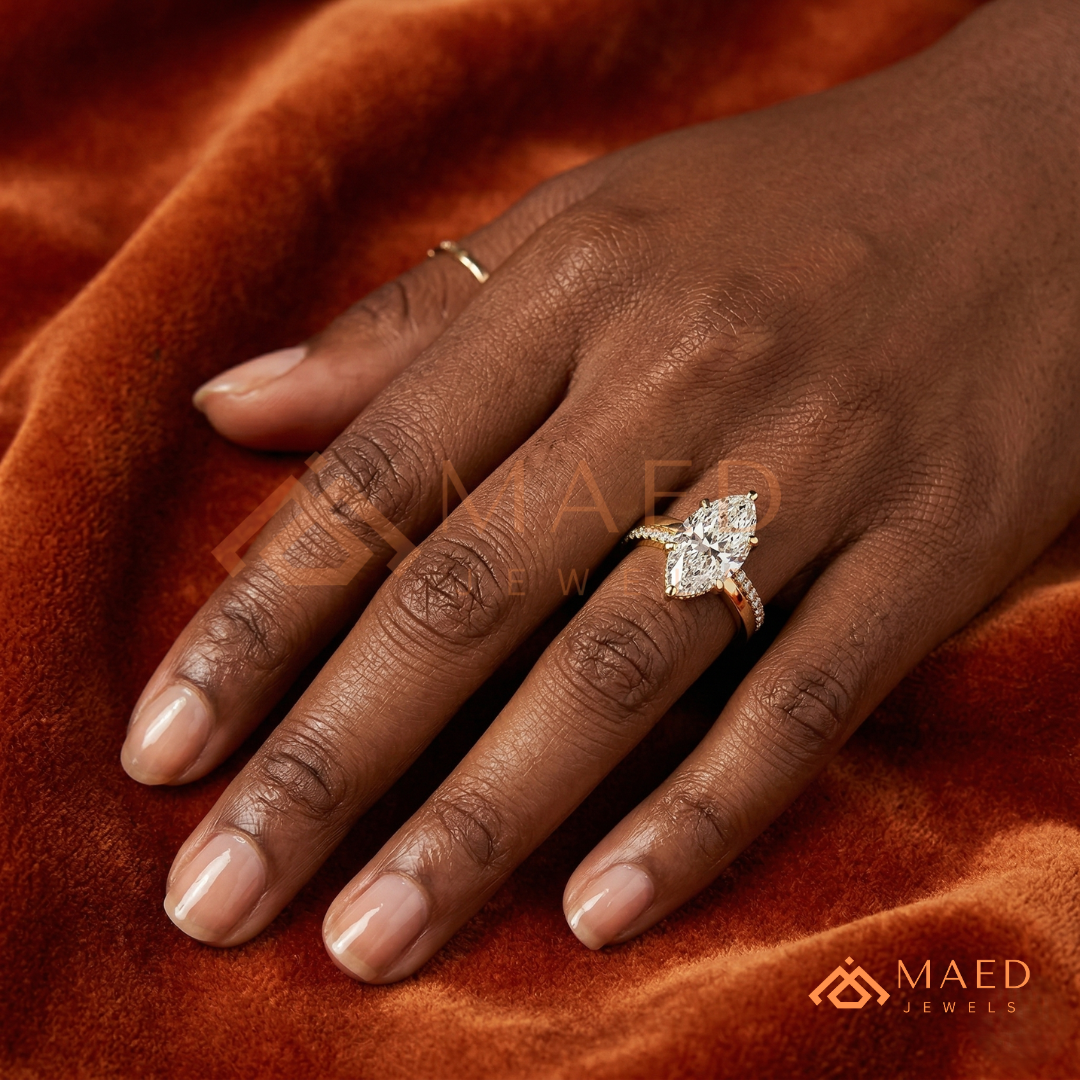 Marquise Cut Split Shank Engagement Ring in Sterling Silver, 14k Gold, or 14k Rose Gold