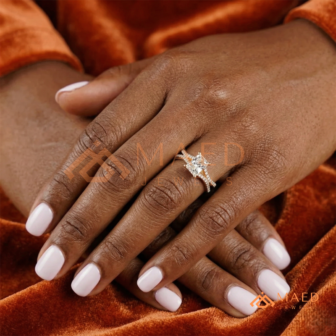 Radiant Cut Criss-Cross Engagement Ring in Sterling Silver, 14K Gold & 14K Rose Gold