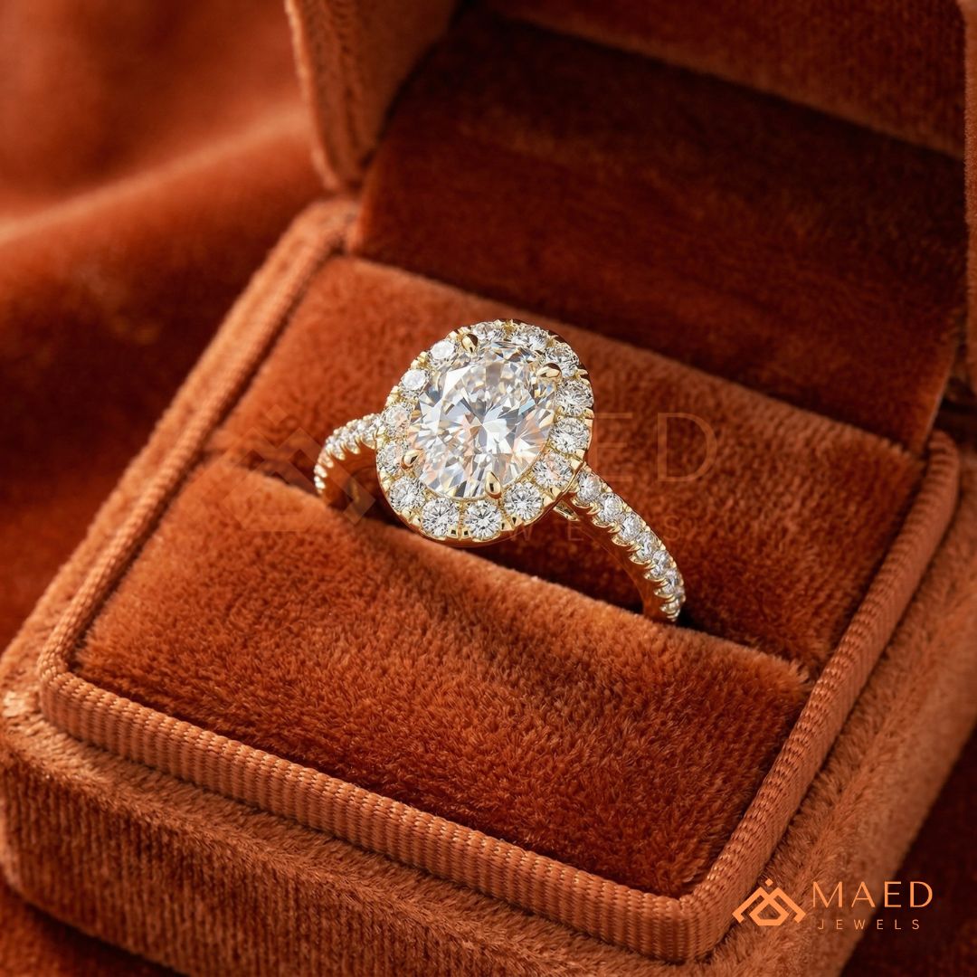 Majestic Oval Brilliant Halo Ring in 14K Yellow Gold, Rose Gold & Sterling Silver