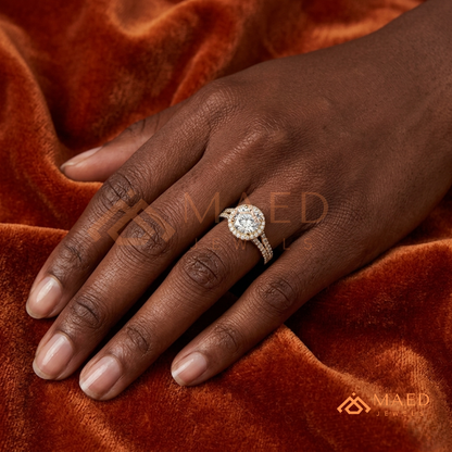 Round-Cut Halo Engagement Ring with Split-Shank Pavé Band