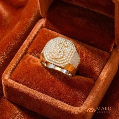 Men's Iced-Out Dollar Sign Signet Ring | Sterling Silver, 14K Gold & Rose Gold