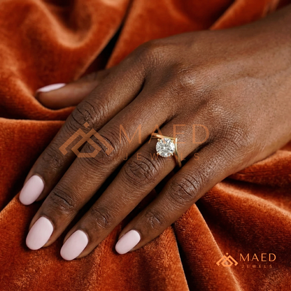 Round Cut Chevron Engagement Ring | V-Shaped Band Solitaire in Silver, 14K Gold, & 14K Rose Gold