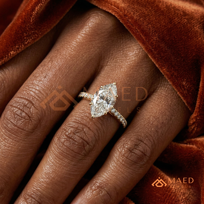 Classic Marquise [Gemstone Type] Solitaire Accent Ring in 14K Yellow Gold, Rose Gold & Silver