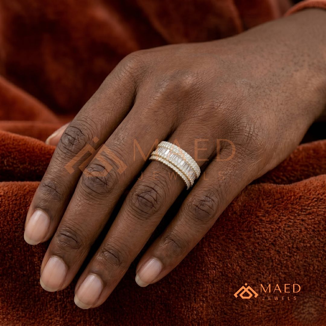 5-Row Hybrid Eternity Cigar Ring – Silver, 14K Yellow & Rose Gold