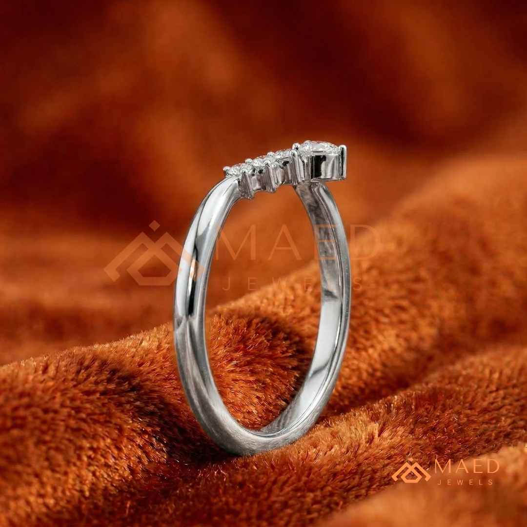 Pear and Round Cluster Curved Stackable Anniversary Ring – Silver, Yellow & Rose Gold